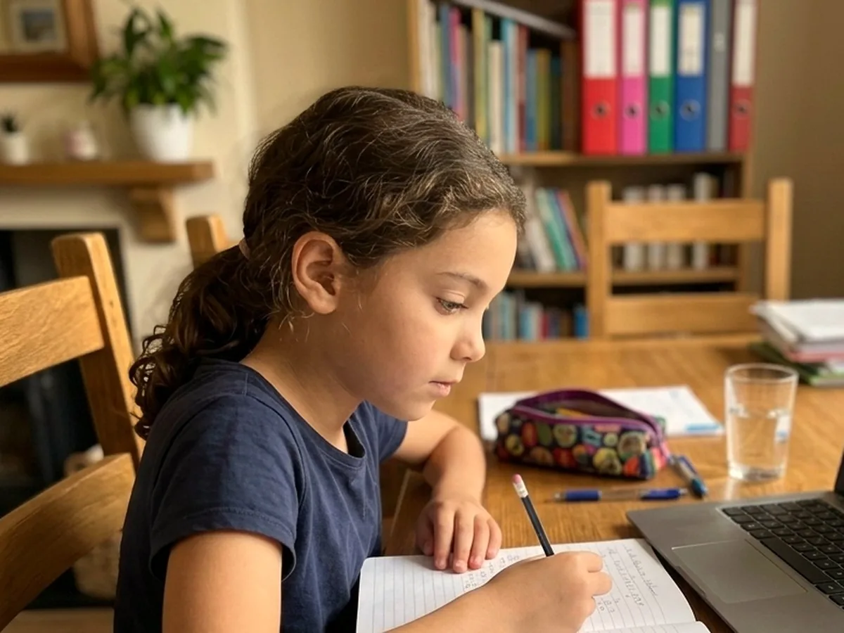 Girl at a laptop by a sunny window during a summer online class